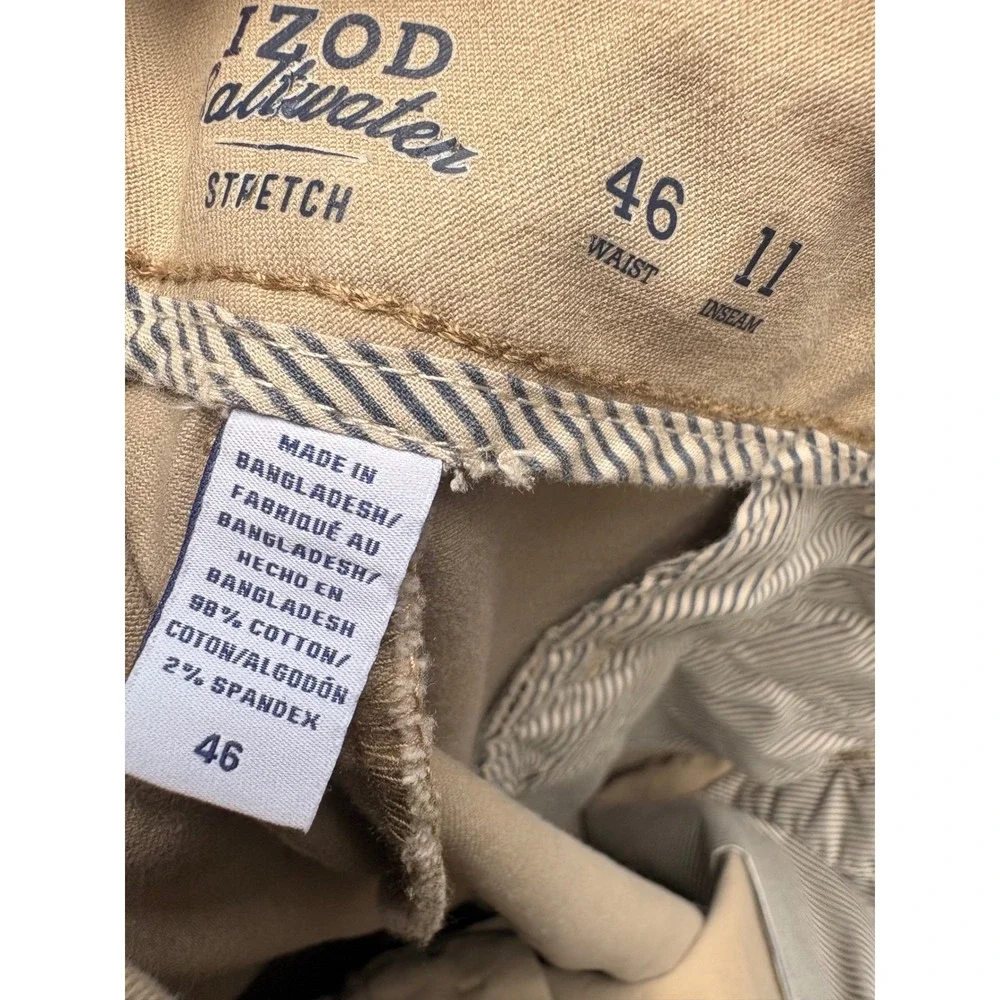 IZOD Saltwater Stretch Mens 46 Tan Khaki Blue Crab Lobster Embroidered Shorts